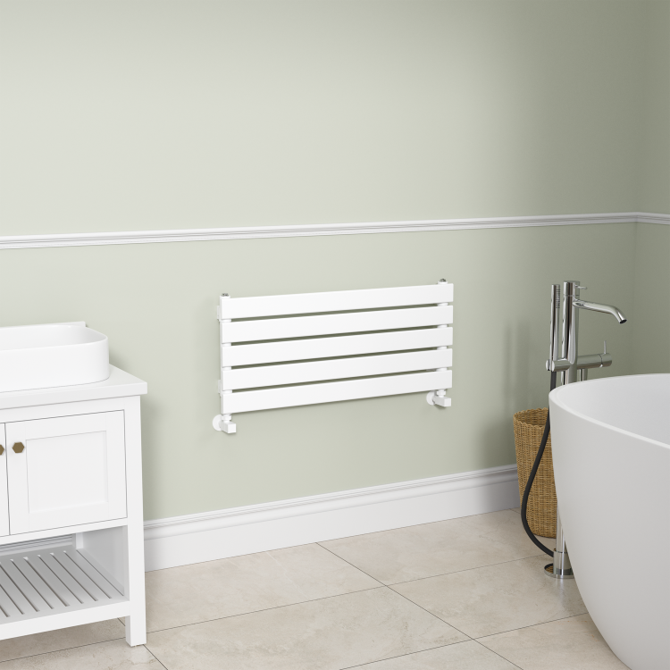Riace Linea White Flat Designer Radiator 350x800mm Single Panel 1106 BTU - Horizontal Bars