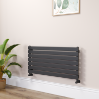 Riace Linea Midnight Black Flat Designer Radiator 490x1000mm Single Panel 1891 BTU - Horizontal Bars