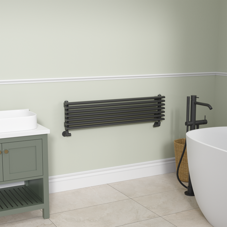 Ventura Midnight Black Oval Unique Designer Radiator 245x1000mm Single Panel 1242 BTU
