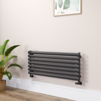 Sorrento Linea Midnight Black Oval Designer Radiator 413x1000mm Single Panel 1696 BTU - Horizontal Bars