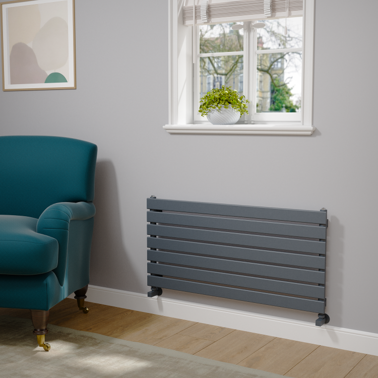 Riace Linea Dark Grey Anthracite Flat Designer Radiator 490x1000mm Single Panel 1891 BTU - Horizontal Bars