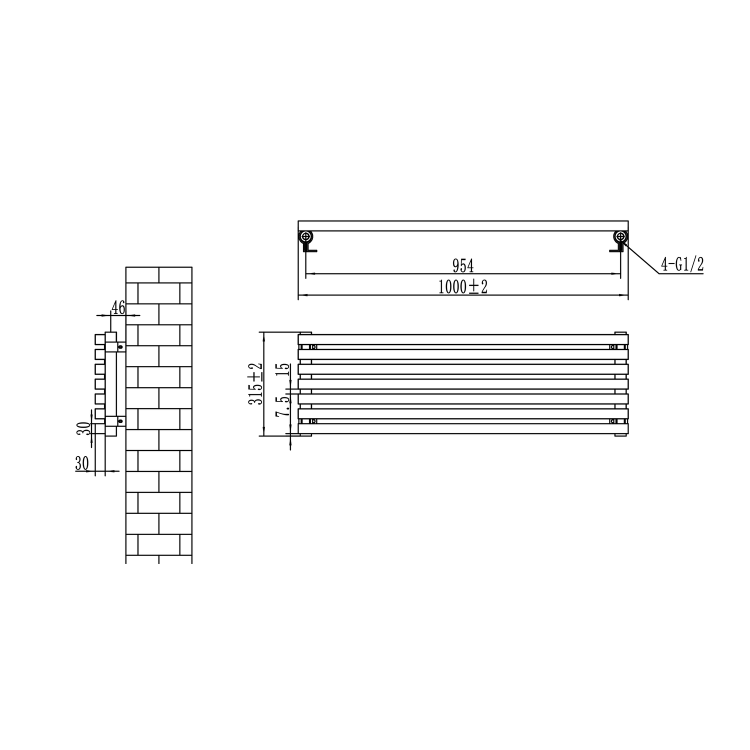Ravello White Square Designer Radiator 315x1000mm Single Panel 1502 BTU