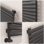 Sorrento Linea Midnight Black Oval Designer Radiator 413x1200mm Single Panel 2007 BTU - Horizontal Bars