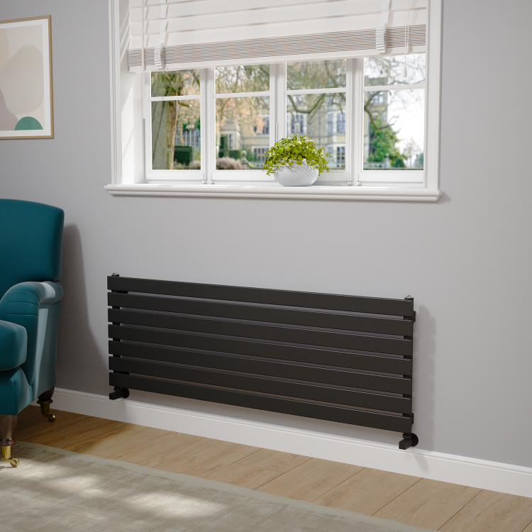 Riace Midnight Black Flat Designer Radiator 490x1400mm Single Panel 2590 BTU