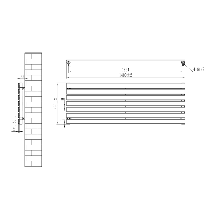 Riace Midnight Black Flat Designer Radiator 490x1400mm Single Panel 2590 BTU