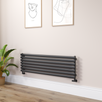 Sorrento Linea Midnight Black Oval Designer Radiator 413x1400mm Single Panel 2321 BTU - Horizontal Bars