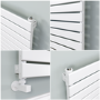 Riace Linea White Flat Designer Radiator 490x1400mm Single Panel 2590 BTU - Horizontal Bars