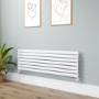 Riace Linea White Flat Designer Radiator 490x1600mm Single Panel 2952 BTU - Horizontal Bars