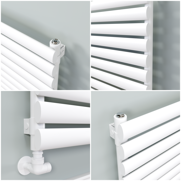 Sorrento Linea White Oval Designer Radiator 413x1600mm Single Panel 2645 BTU - Horizontal Bars