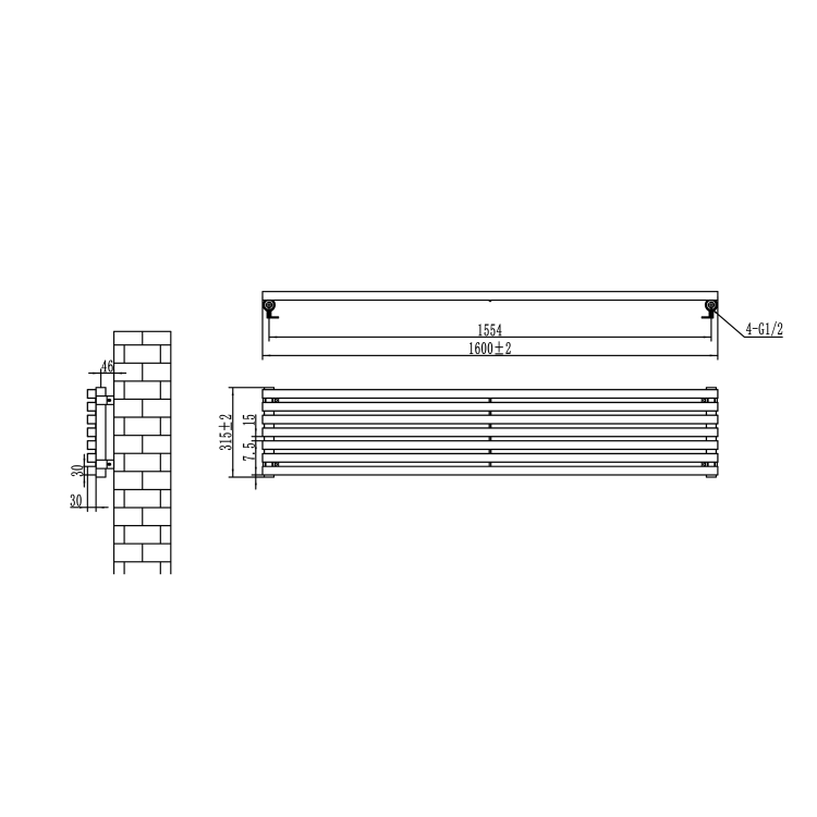 Ravello White Square Designer Radiator 315x1600mm Single Panel 2297 BTU