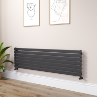 Riace Linea Midnight Black Flat Designer Radiator 490x1800mm Single Panel 3317 BTU - Horizontal Bars