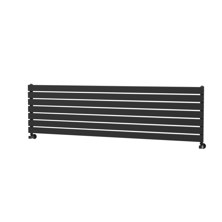 Riace Linea Midnight Black Flat Designer Radiator 490x1800mm Single Panel 3317 BTU - Horizontal Bars