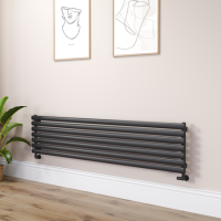 Sorrento Linea Midnight Black Oval Designer Radiator 413x1800mm Single Panel 2980 BTU - Horizontal Bars