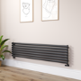 Sorrento Linea Midnight Black Oval Designer Radiator 413x1800mm Single Panel 2980 BTU - Horizontal Bars
