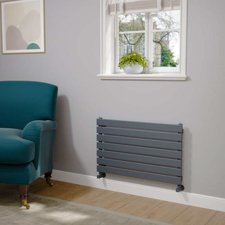 Riace Linea Dark Grey Anthracite Flat Designer Radiator 490x800mm Single Panel 1546 BTU - Horizontal Bars