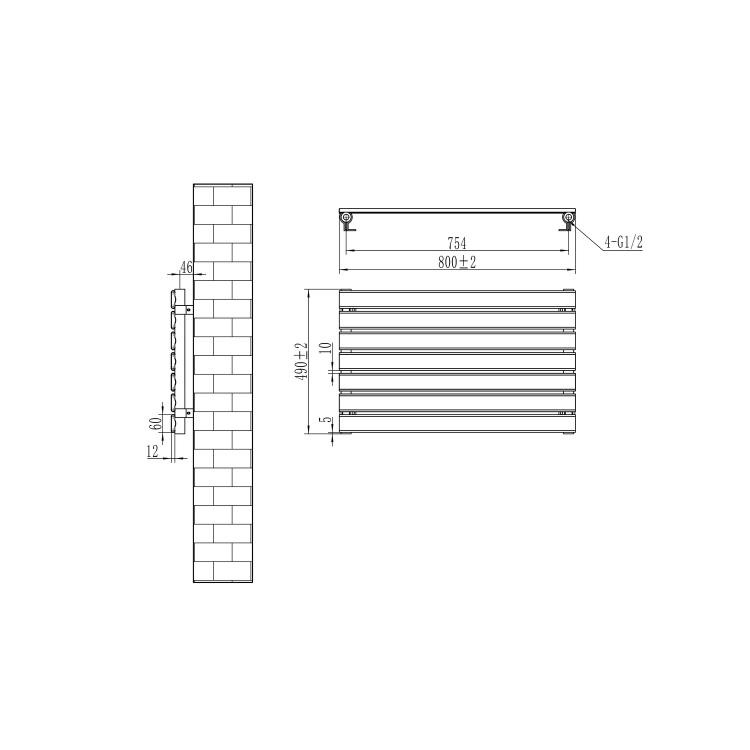 Riace Linea Dark Grey Anthracite Flat Designer Radiator 490x800mm Single Panel 1546 BTU - Horizontal Bars