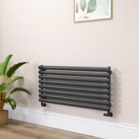 Sorrento Linea Midnight Black Oval Designer Radiator 472x1000mm Single Panel 1935 BTU - Horizontal Bars