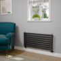 Sorrento Linea Midnight Black Oval Designer Radiator 472x1000mm Single Panel 1935 BTU - Horizontal Bars