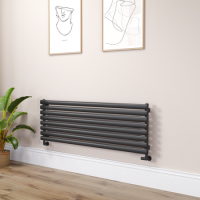 Sorrento Linea Midnight Black Oval Designer Radiator 472x1400mm Single Panel 2655 BTU - Horizontal Bars