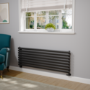 Sorrento Linea Midnight Black Oval Designer Radiator 472x1400mm Single Panel 2655 BTU - Horizontal Bars