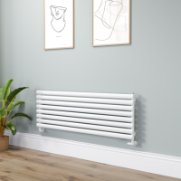 Sorrento Linea White Oval Designer Radiator 472x1400mm Single Panel 2655 BTU - Horizontal Bars