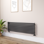 Sorrento Linea Midnight Black Oval Designer Radiator 472x1600mm Single Panel 3024 BTU - Horizontal Bars