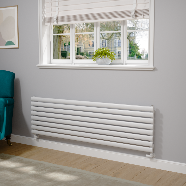 Sorrento Linea White Oval Designer Radiator 472x1600mm Single Panel 3024 BTU - Horizontal Bars