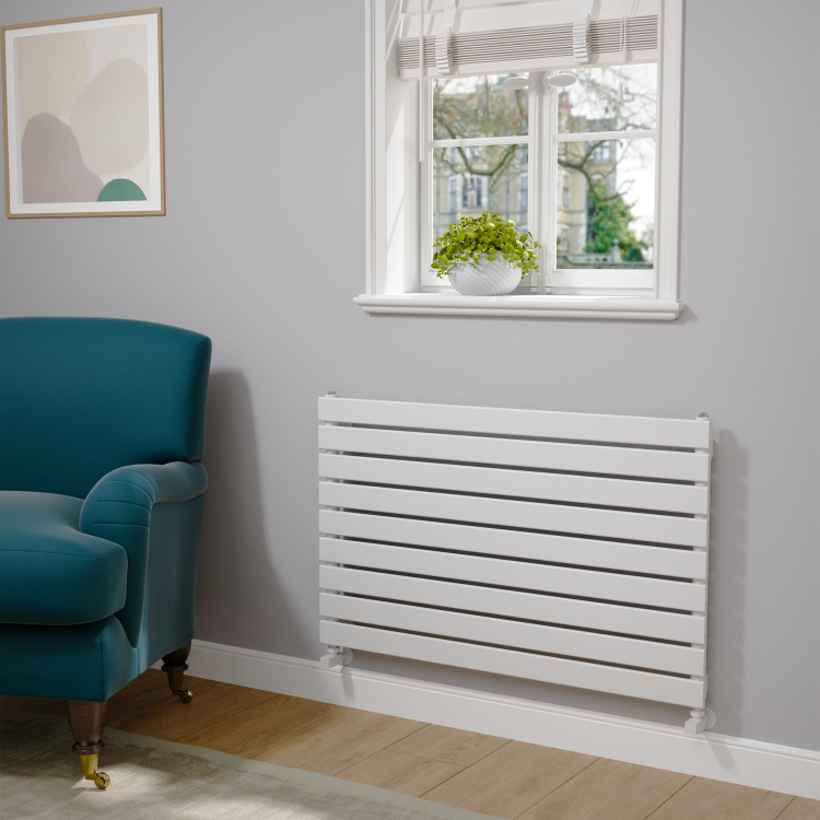 Riace Linea White Flat Designer Radiator 630x1000mm Single Panel 2433 BTU - Horizontal Bars