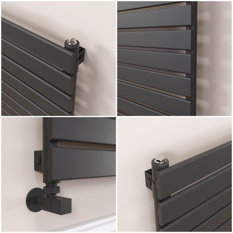 Riace Linea Midnight Black Flat Designer Radiator 630x1400mm Single Panel 3331 BTU - Horizontal Bars