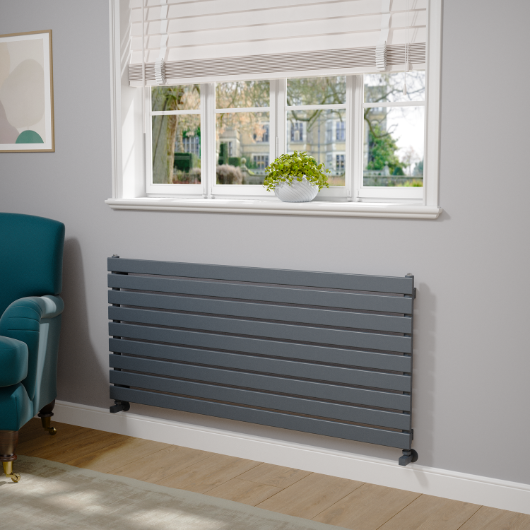Riace Linea Dark Grey Anthracite Flat Designer Radiator 630x1400mm Single Panel 3331 BTU - Horizontal Bars