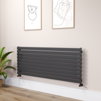 Riace Linea Midnight Black Flat Designer Radiator 630x1600mm Single Panel 3795 BTU - Horizontal Bars
