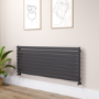 Riace Linea Midnight Black Flat Designer Radiator 630x1600mm Single Panel 3795 BTU - Horizontal Bars