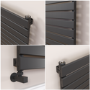 Riace Linea Midnight Black Flat Designer Radiator 630x1600mm Single Panel 3795 BTU - Horizontal Bars