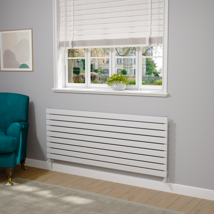 Riace Linea White Flat Designer Radiator 630x1600mm Single Panel 3795 BTU - Horizontal Bars