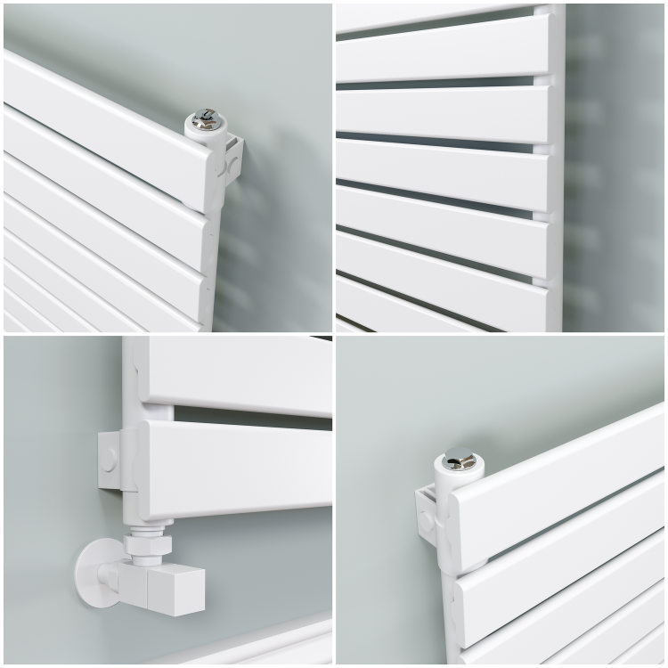 Riace Linea White Flat Designer Radiator 630x1600mm Single Panel 3795 BTU - Horizontal Bars