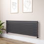 Riace Linea Midnight Black Flat Designer Radiator 630x1800mm Single Panel 4266 BTU - Horizontal Bars
