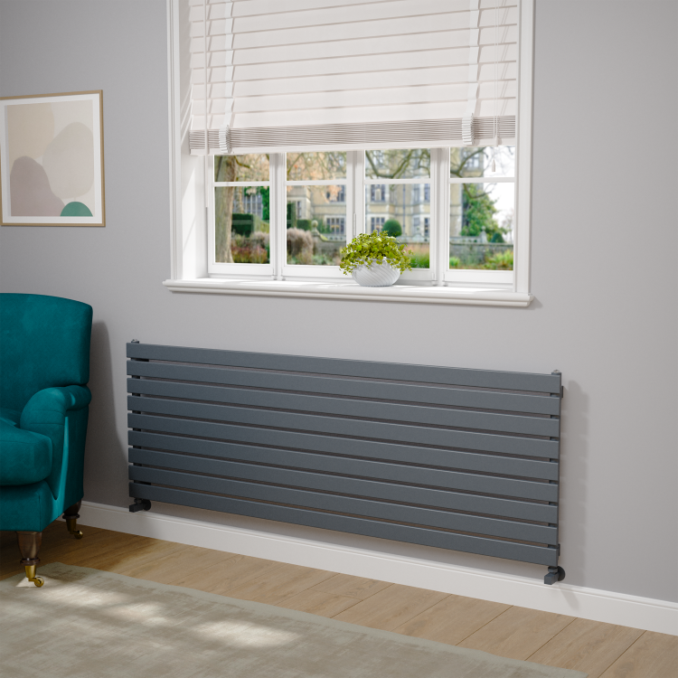 Riace Linea Dark Grey Anthracite Flat Designer Radiator 630x1800mm Single Panel 4266 BTU - Horizontal Bars