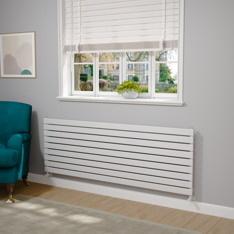 Riace Linea White Flat Designer Radiator 630x1800mm Single Panel 4266 BTU - Horizontal Bars