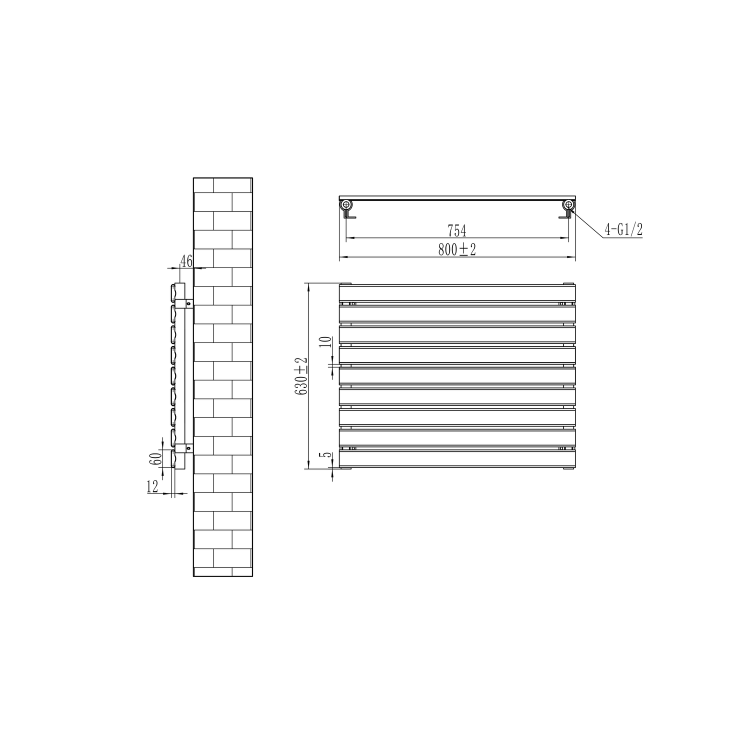 Riace Linea White Flat Designer Radiator 630x800mm Single Panel 1990 BTU - Horizontal Bars