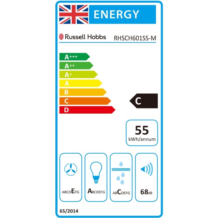 Refurbished Russell Hobbs RHSCH601SSM 60cm Chimney Cooker Hood Stainless Steel