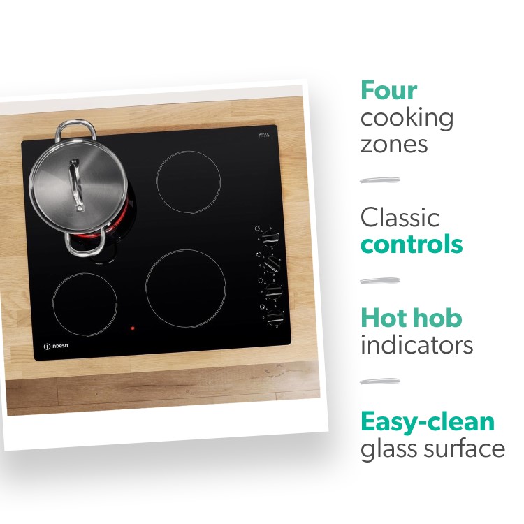 Refurbished Indesit RI860C 58cm 4 Zone Knob Control Ceramic Hob