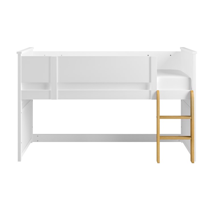 White Mid Sleeper Cabin Bed with Oak Ladder - Riley