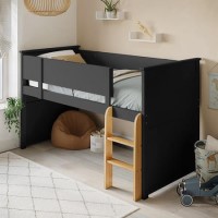 Dark Grey Mid Sleeper Cabin Bed with Oak Ladder - Riley Dark Grey Mid Sleeper Cabin Bed with Oak Ladder - Riley