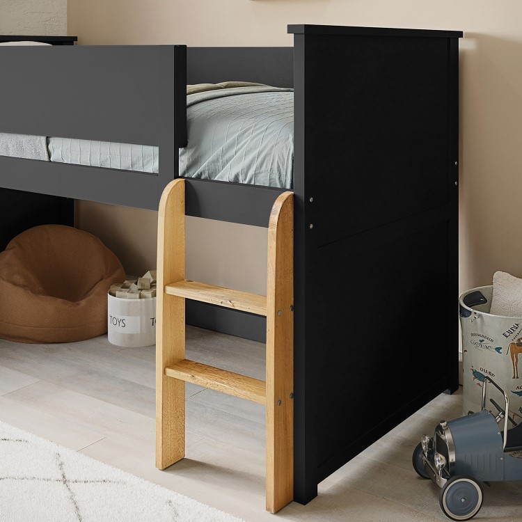 Dark Grey Mid Sleeper Cabin Bed with Oak Ladder - Riley