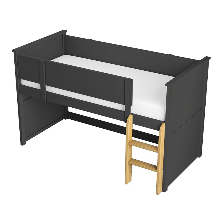 Dark Grey Mid Sleeper Cabin Bed with Oak Ladder - Riley