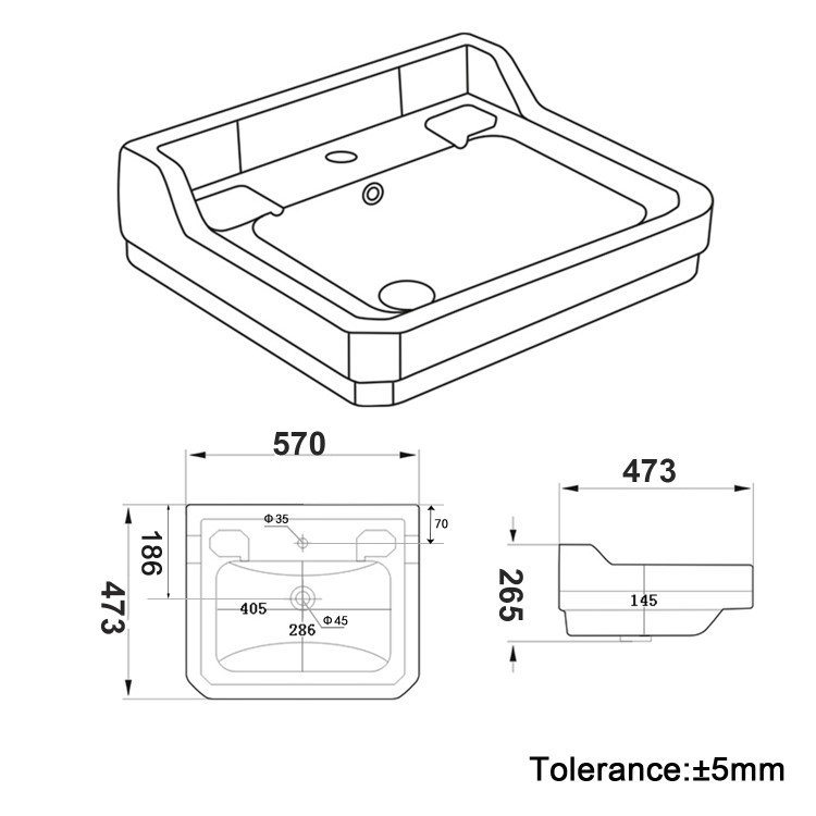 ONLY OPENED - White Wall Hung Basin with 1 Tap Hole 570mm - Ripley