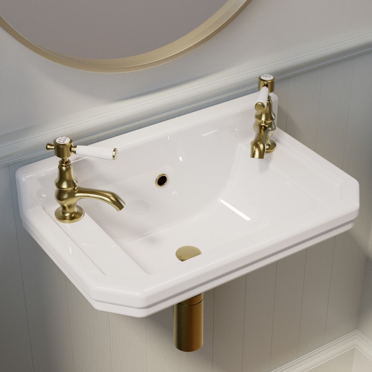 ONLY OPENED - White Wall Hung Cloakroom Basin with 2 Tap Holes 506mm - Ripley