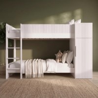 White Ribbed Bunk Bed with Storage and Wardrobe - Riya