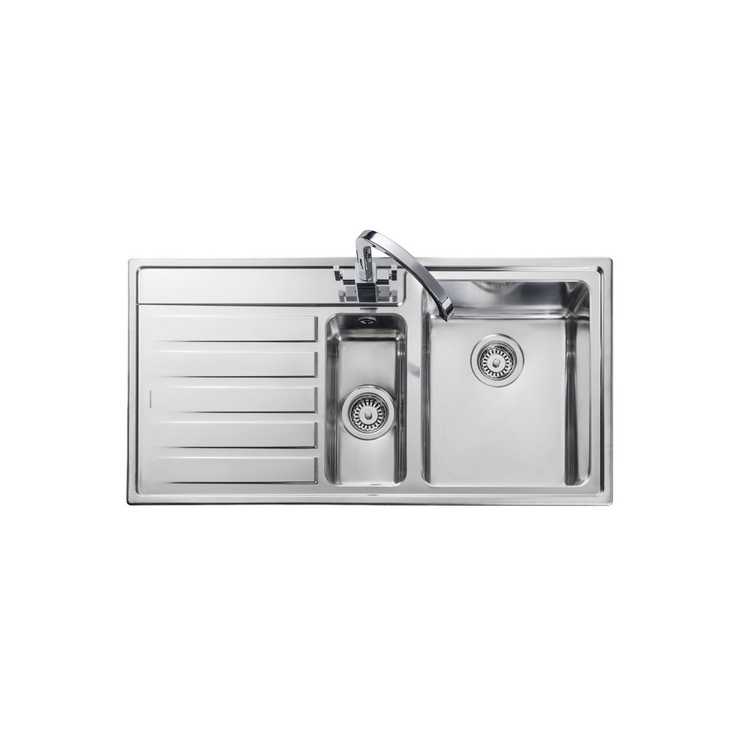 Rangemaster Rockford 1.5 Bowl Left Hand Drainer Stainless Steel Chrome Kitchen Sink BuyItDirect.ie