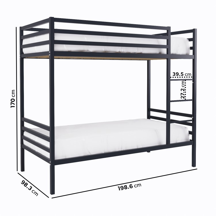 Black Metal Single Bunk Bed - Ralph